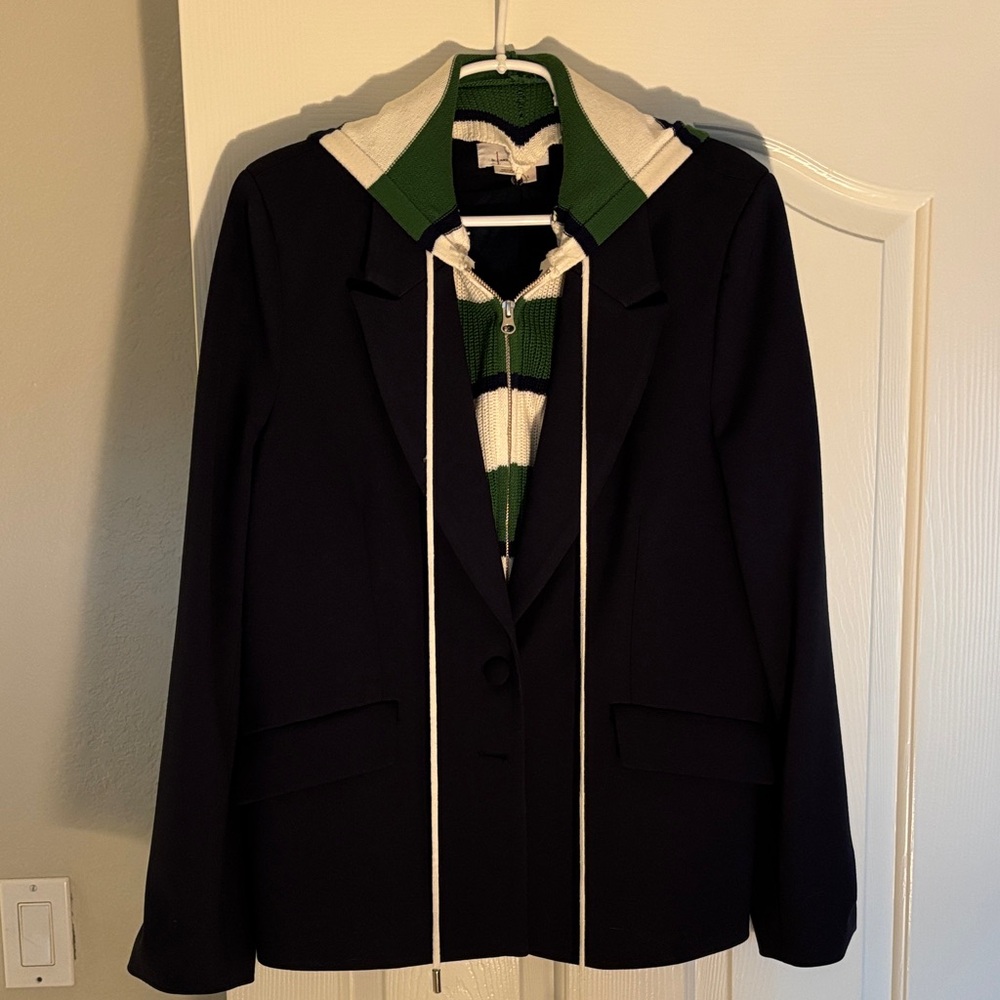 Anthropologie navy Blazer with zip out hoodie